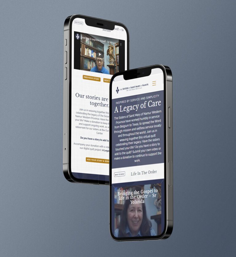 A Legacy of care website design shown on a phone screen